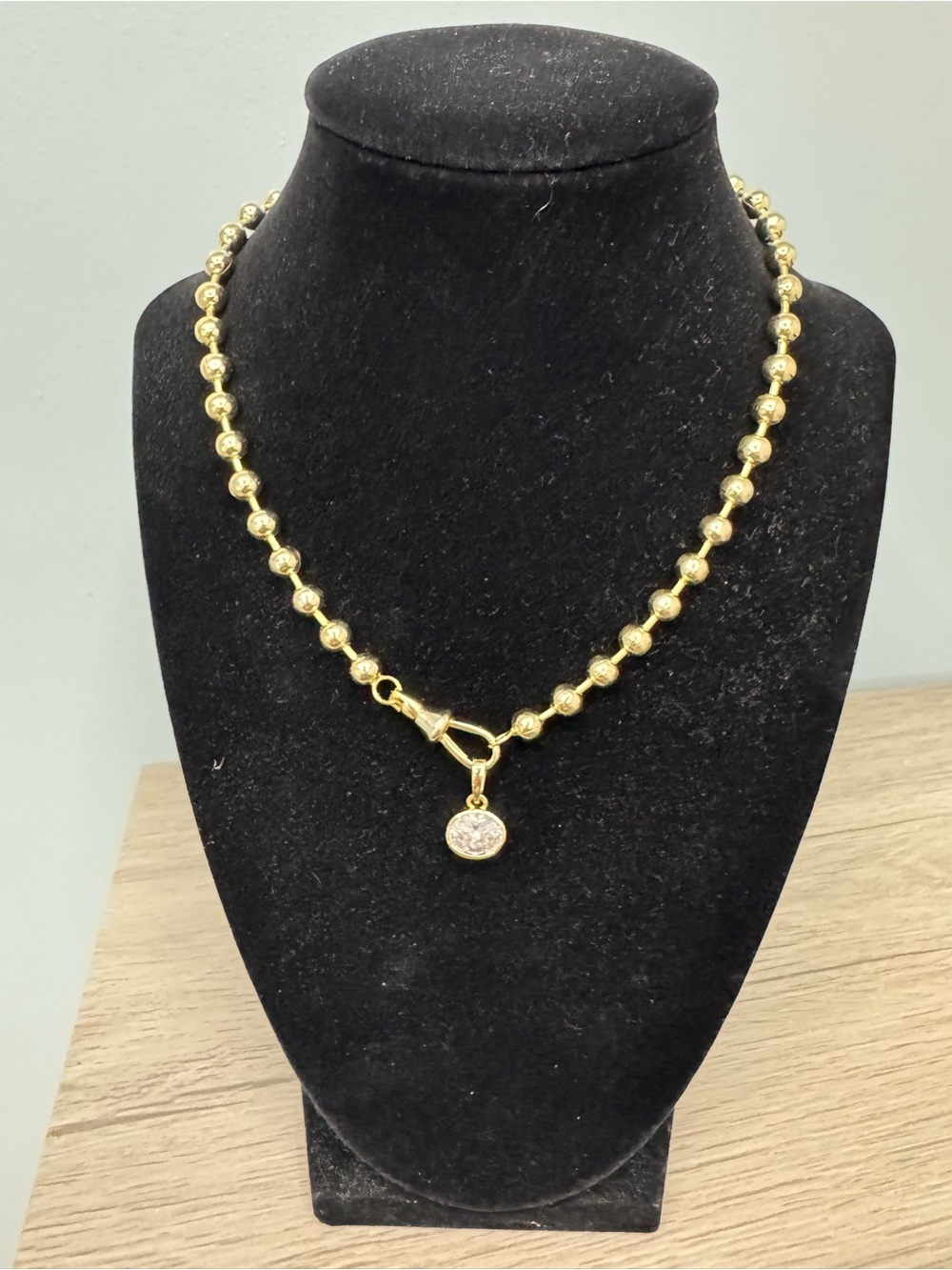 Gold Beaded Toggle Necklace with Pendant